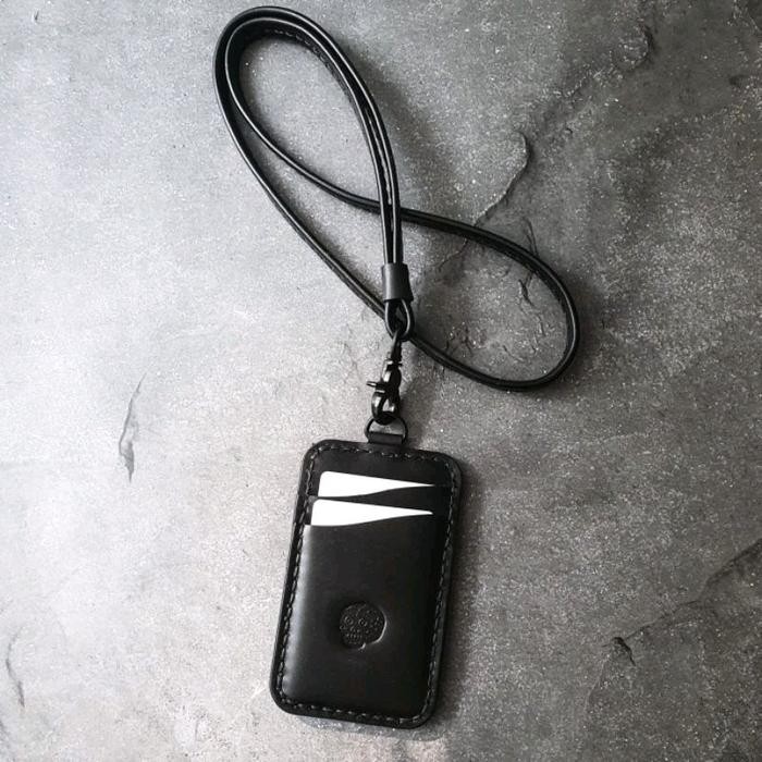 

promo bds detroit handmade leather lanyard - mens id card holder