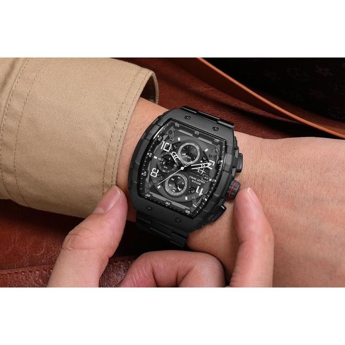 Buy 1 Get 1 Evans Jayden Jam Tangan Pria 9554-2 Rantai Stainless Steel Kaca Sapphire Chronograph