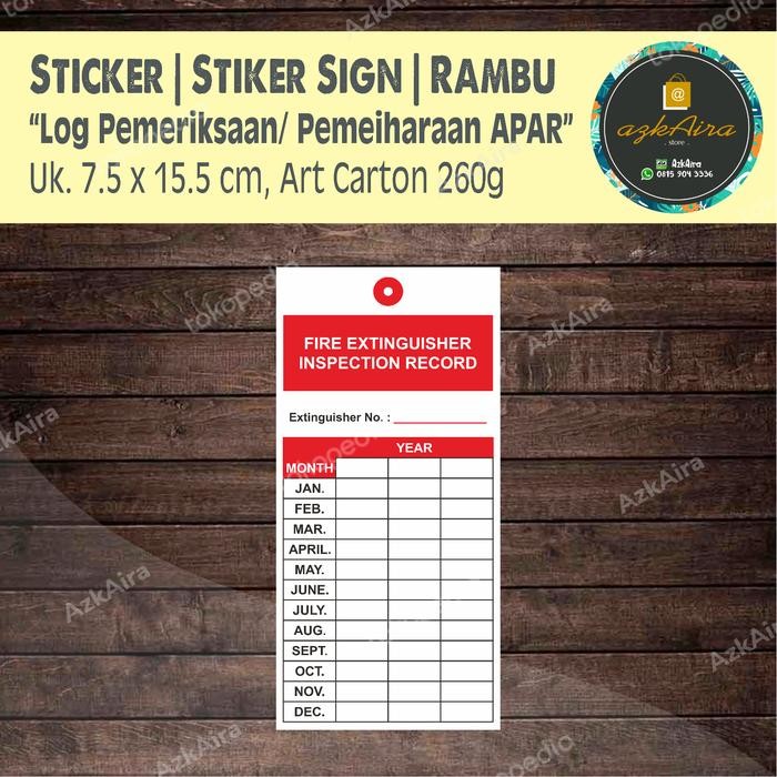 TERBARU KARTU CEKLIS LOG PEMERIKSAAN/ PEMELIHARAAN APAR SIAP KIRIM PACKING AMAN