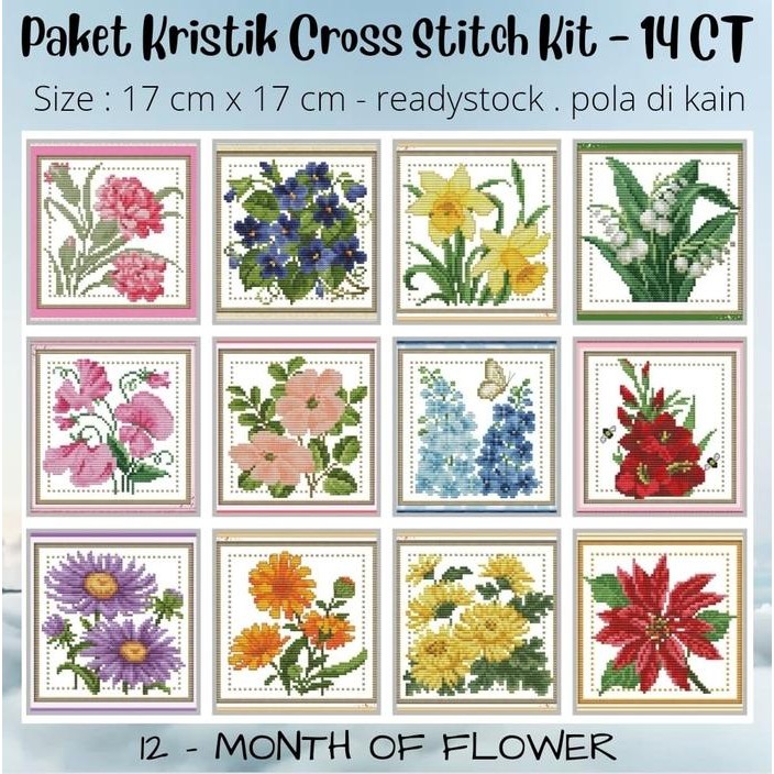 

Paket Kristik Sulam DIY Cross Stitch Jahit - FLOWER OF THE MONTH