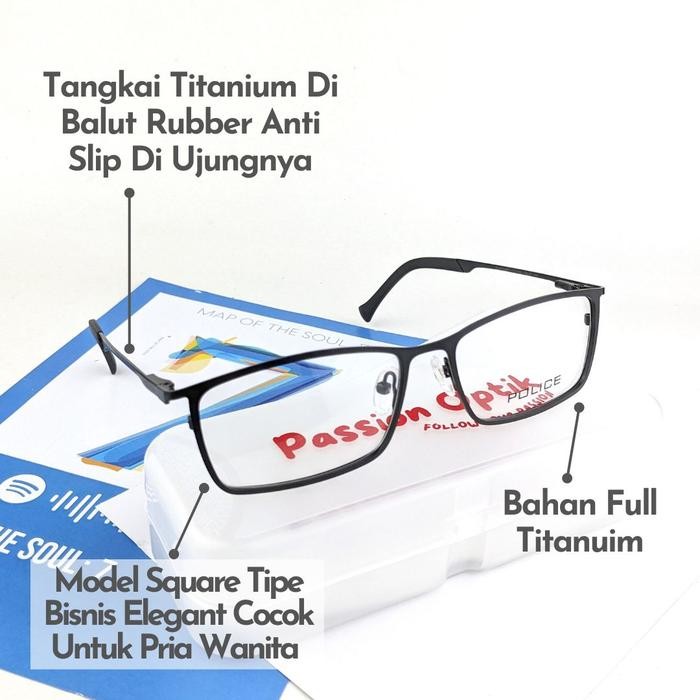 Frame Kacamata Full Titanium Pria Police Charisma 3 VPL058 Lensa Minus Plus Silinder Baca Anti