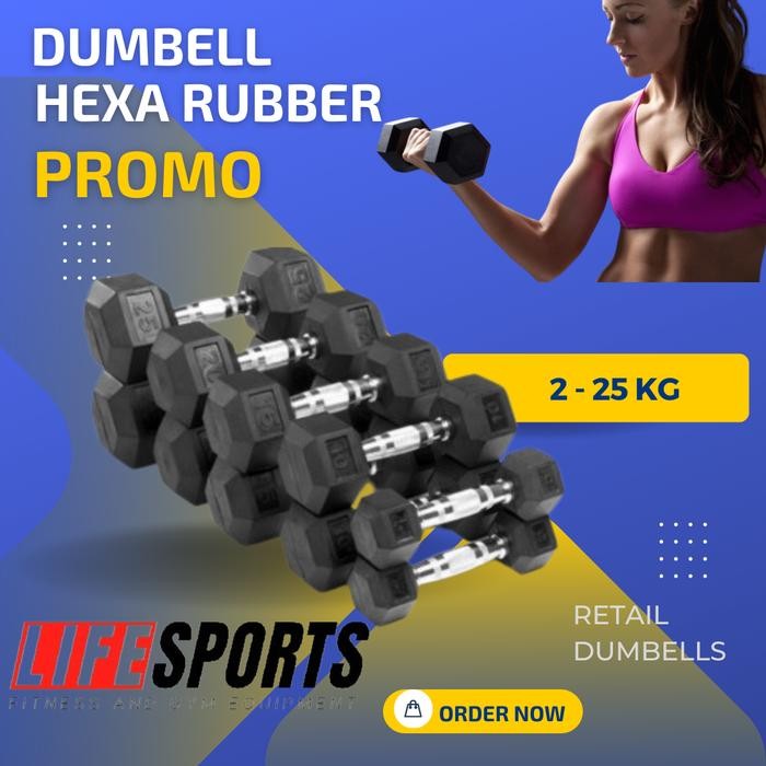 Dumbell Hexagonal - 2 KG - 25 KG Rubber Dumbell Barbell Import