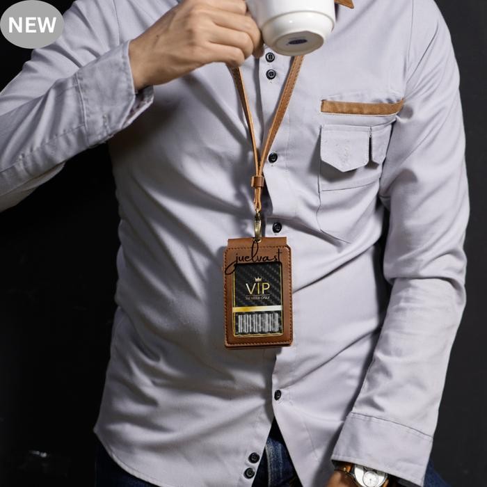 

Ready Name Tag Holder 2 Sisi Mika Pu Leather Lanyard Magnet