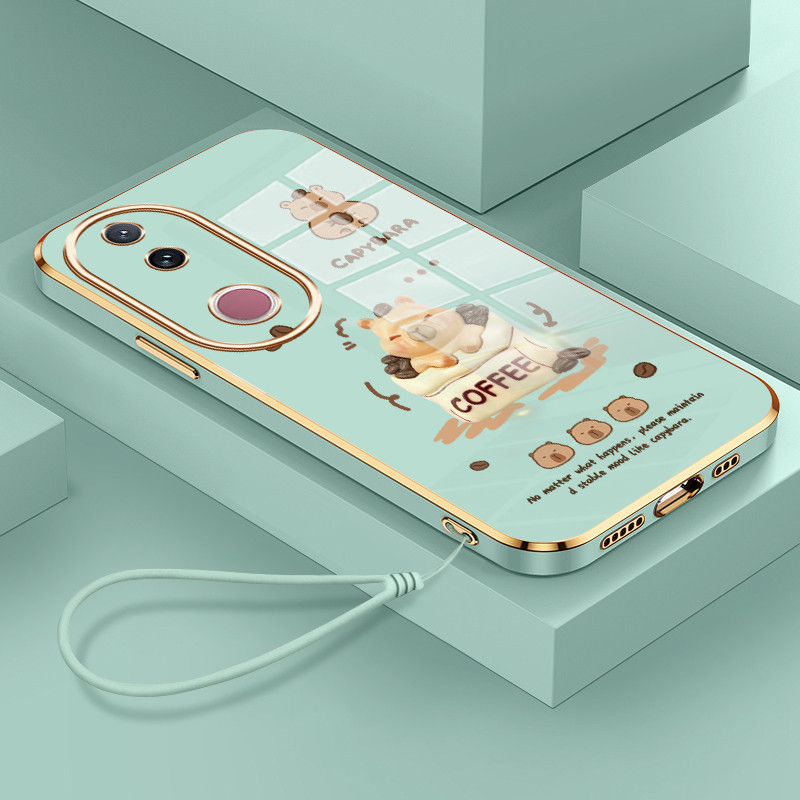 Casing Hp Untuk  VIVO V50 5G V50E 5G Case Casing pola Kopi dan kue Kesing HP Cesing tali berlapis Ka