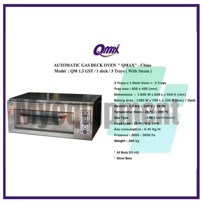 OVEN GAS WITH STEAM 1 DECK 3 TRAY QMAX QM 13GST