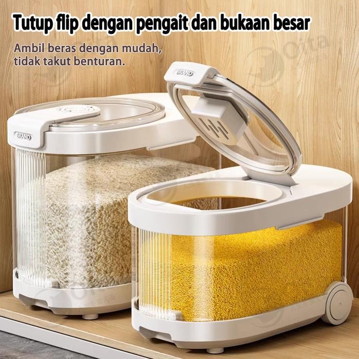 Dispenser Beras Transparan 11KG Tempat Beras Tempat Penyimpanan Tepung / Biji-Bijian