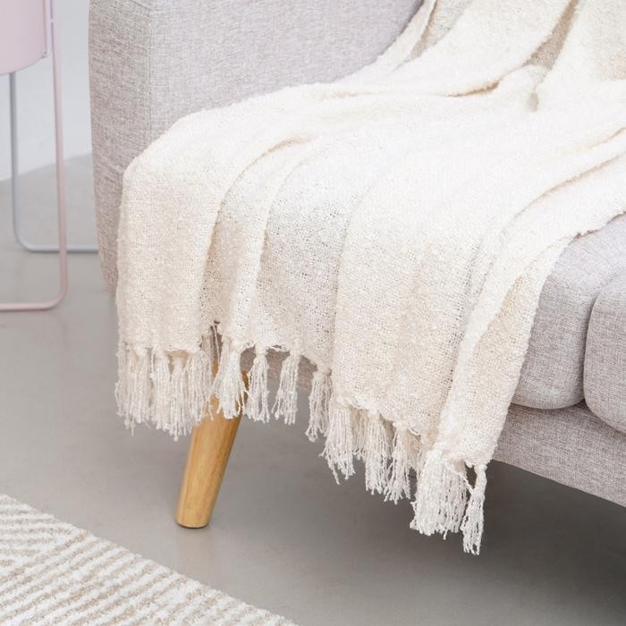 125X150 Cm Selimut Throw Einne Boucle - Putih Ivory Informa