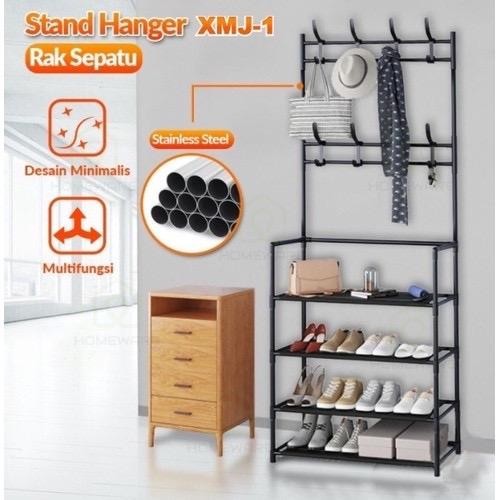 Rak Sepatu Stand Hanger Tempat Penyimpanan Sepatu Tas Topi Baju Multifungsi Serbaguna Besi