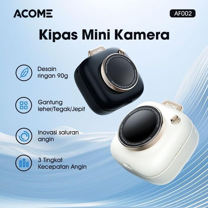 ACOME AF002 Mini Fan Desain Kamera Portable Kipas Angin Mode Senyap 3 Mode Kecepatan Original -