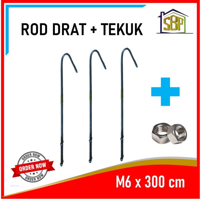 Pilihan- Suspension Rod Drat + Tekuk M6 X 300 Cm Kawat Gantungan Plafon