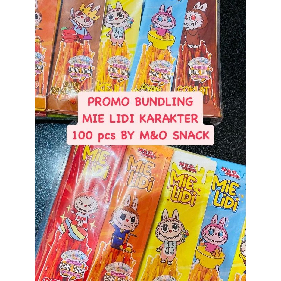 

Pilihan- Promo Bundling Mie Lidi Karakter Isi 100Pcs Mix 10 Rasa By M&O Snack Viral Jajan