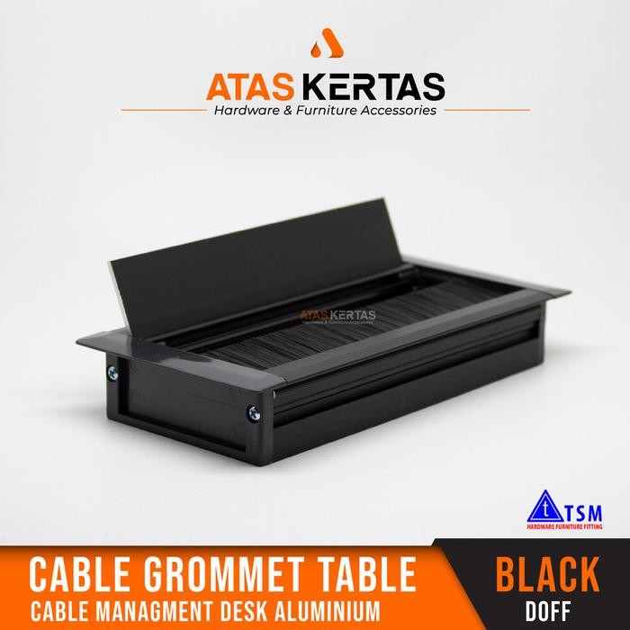 

jjm - Grommet Kabel Meja - gromet tutup lubang kabel meja kantor kotak Aluminium warna Hitam
