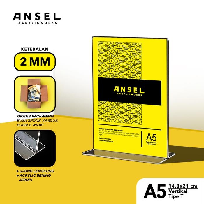 

jjm - Tent Holder Akrilik Tipe T / A5 Vertikal 14,8x21 cm / Acrylic Standing