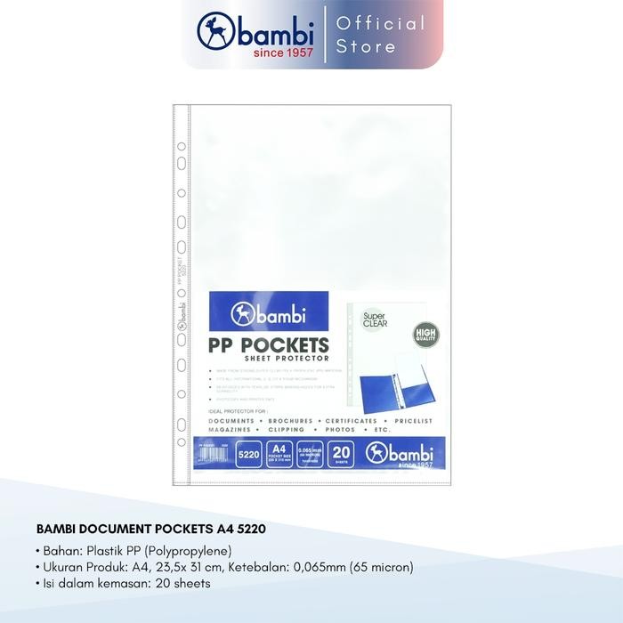 

Pilihan- Bambi Document Pocket A4 Isi 20 Lembar Ketebalan 0.06 Mic Tipe Transparant Sleeve