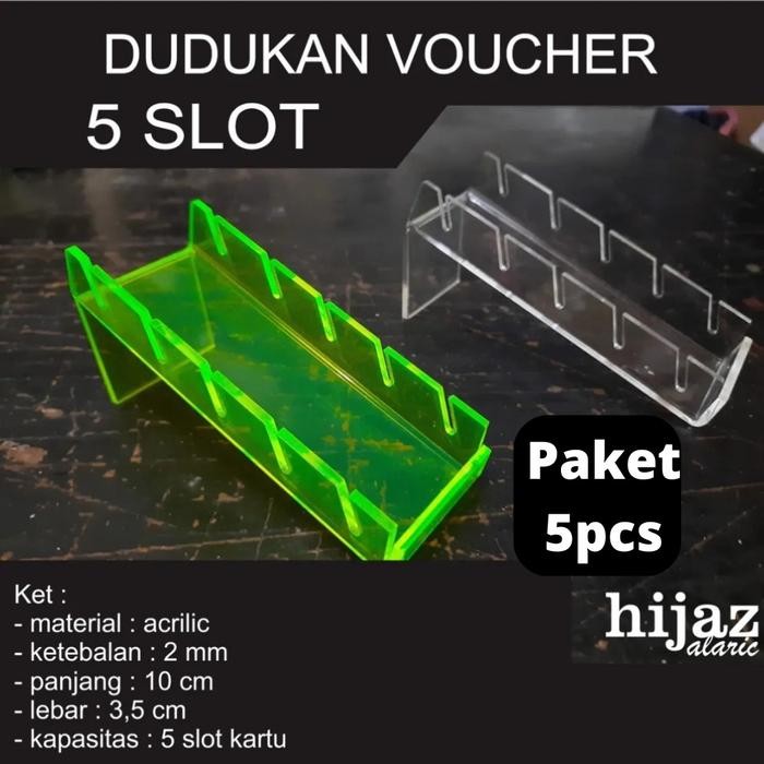 

Pilihan- Paket Hemat 5Pcs Dudukan Kartu Voucher 5Slot