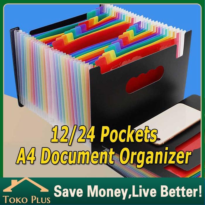

Pilihan- 12/24 Pockets Expanding File Folder A4 Map Document Organizer Holder