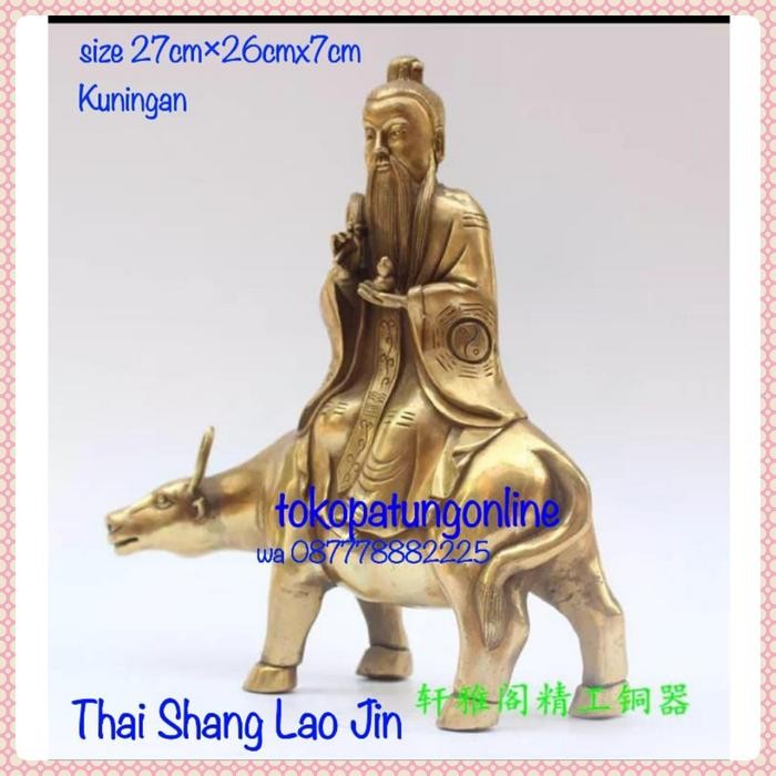 Patung Thai Shang Lao Jin Duduk Kerbau Kuningan