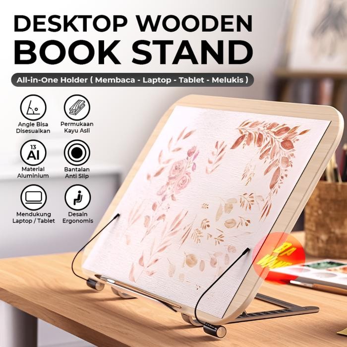 READY  STAND STANDING HOLDER DUDUKAN ALAS KAYU BUKU TABLET LAPTOP TAB IPAD