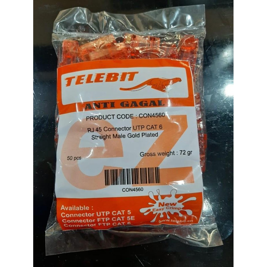 Telebit Konektor RJ 45 CAT 6 Kecepatan 1 Gbps