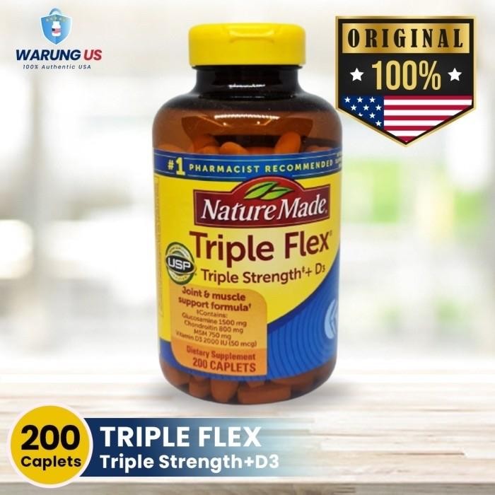 Nature Made Triple Flex 200 Caplets Original 100% Import USA Kaya D3 untuk Kenyamanan Mobilitas &