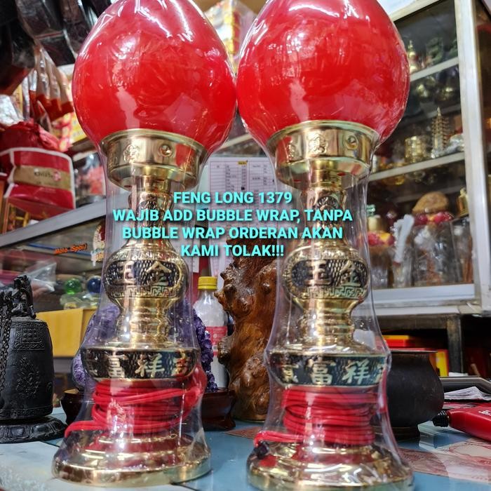 Lampu Altar Puja Sembahyang Buah Peach Kuningan Taiwan 37 cm