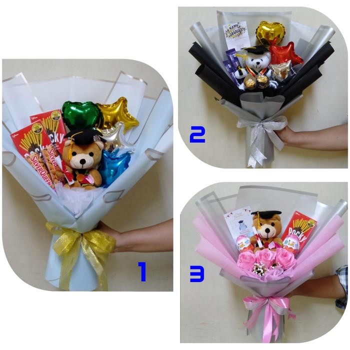 Buket Bucket Coklat Ferrero Kinderjoy Boneka Wisuda Teddy Bear