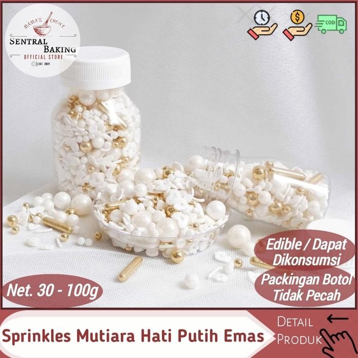 

Umbara.shop Sprinkle Kue Mutiara Hati Putih Emas / Springkel Springkle Hiasan Kue