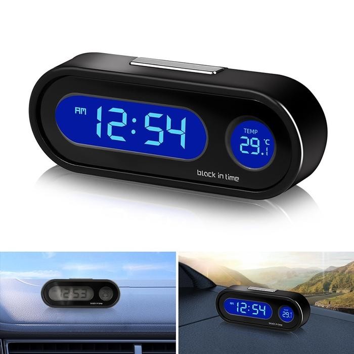 Jam Digital Led Menyala Backlight Biru Dengan Termometer Untuk Dashboard Mobil