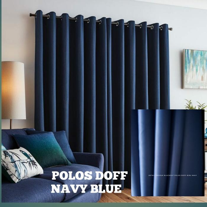Pilihan- Gorden Jendela Kaca Minimalis Hordeng Blackout Polos Biru Navy