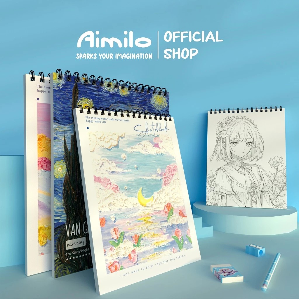 

[READY] Aimilo Sketchbook A4 Aesthetic Buku Gambar Vertikal Jilid Spiral 45 Lembar/90 Halaman