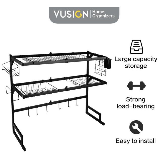 Vusign Adjustable Sink Rack / Rak Piring Dapur / Rak Wastafel Stainless Panjang Dapat di Atur 65-85