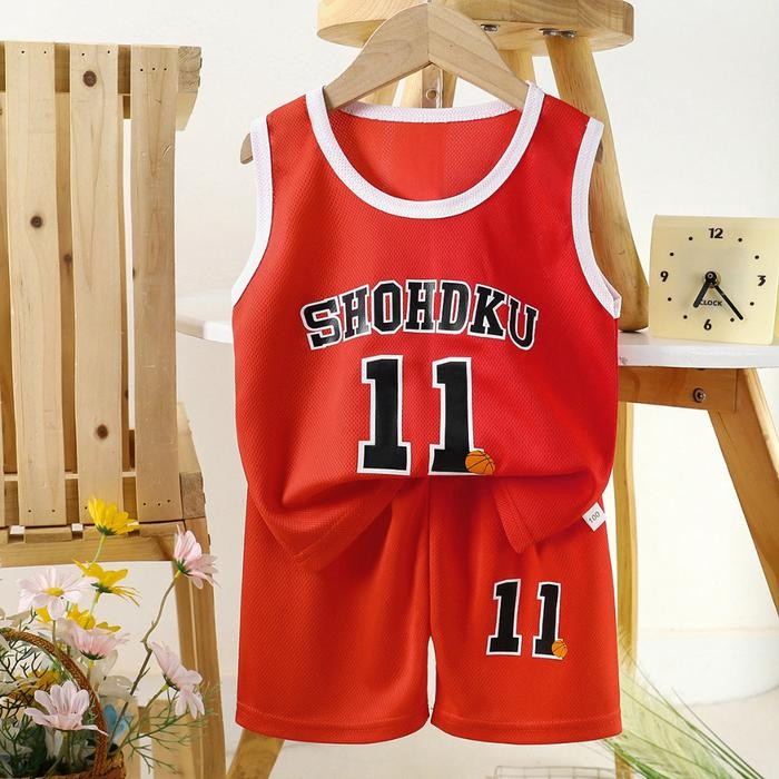 MIBABY Setelan Singlet Anak/Setelan Singlet Basket Impor/Baju dan Celana Basket Anak/Jersey Motif