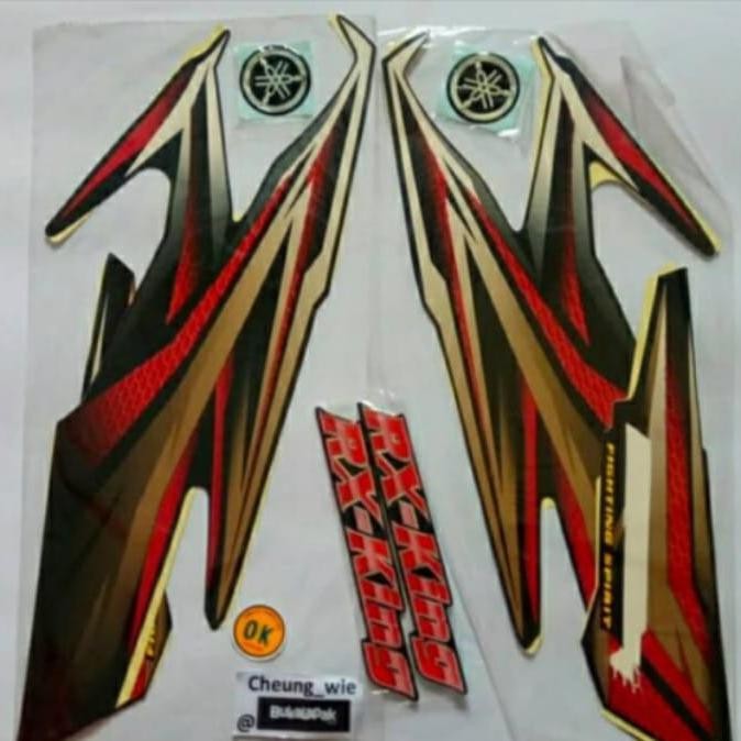 striping stiker body Yamaha RX-KING tahun 2005 merah set emblem timbul