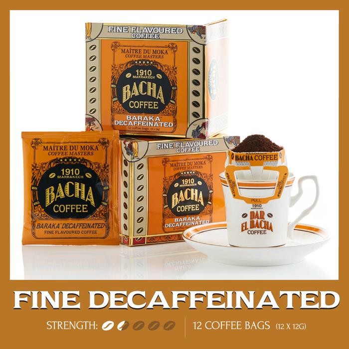 

Bacha Coffee Baraka Decaffeinated, 100% Arabica Beans, Medium Roast, x12 Individually Wrapped Single