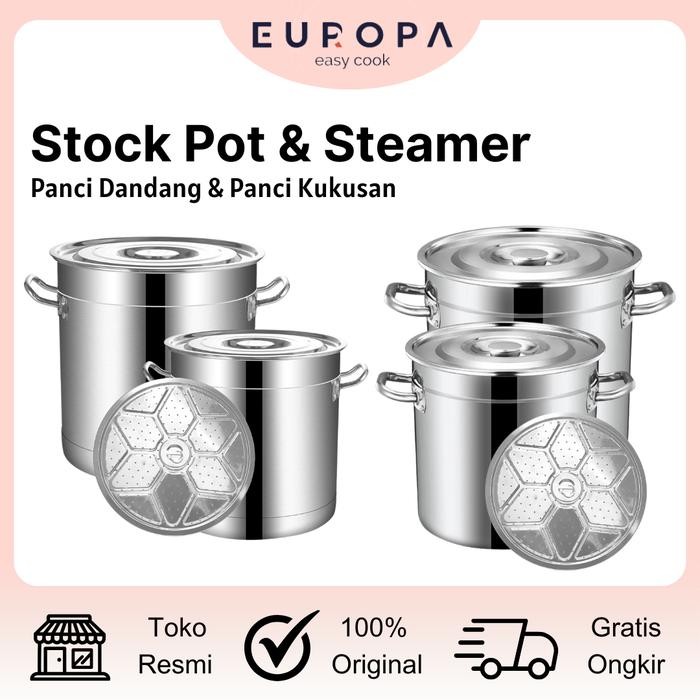Europa Stockpot Stainless Steel/ Panci Dandang Jumbo Serbaguna Stainless Steel Tebal dan kokoh