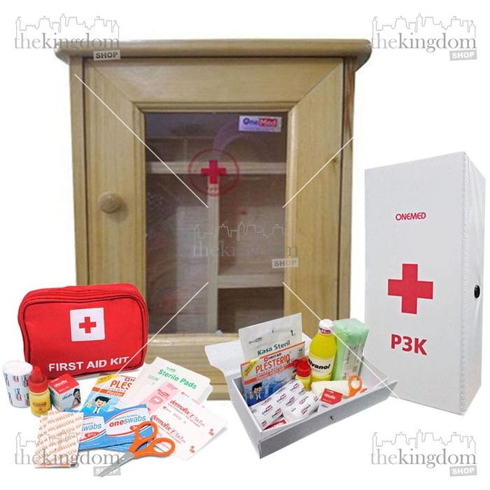 ONEMED KOTAK P3K KAYU RAK DINDING KACA GANTUNG OBAT FIRST AID KIT