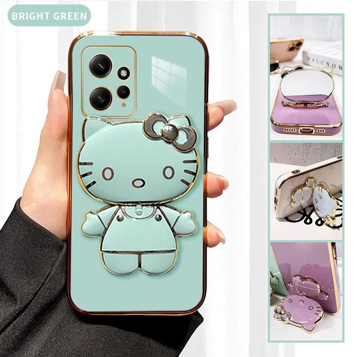 CASE STAND UNTUK REDMI NOTE 12 4G REDMI NOTE 12 5G READMI NOTE12 HELLO KITTY CERMIN LIPAT HOLDER