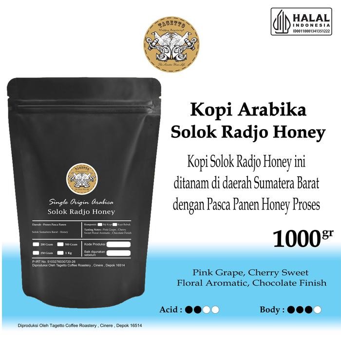 

BIJI KOPI ARABIKA SOLOK RADJO HONEY 1KG SPECIALTY ARABICA BEAN GROUND BUBUK 1 KG TAGETTO COFFEE
