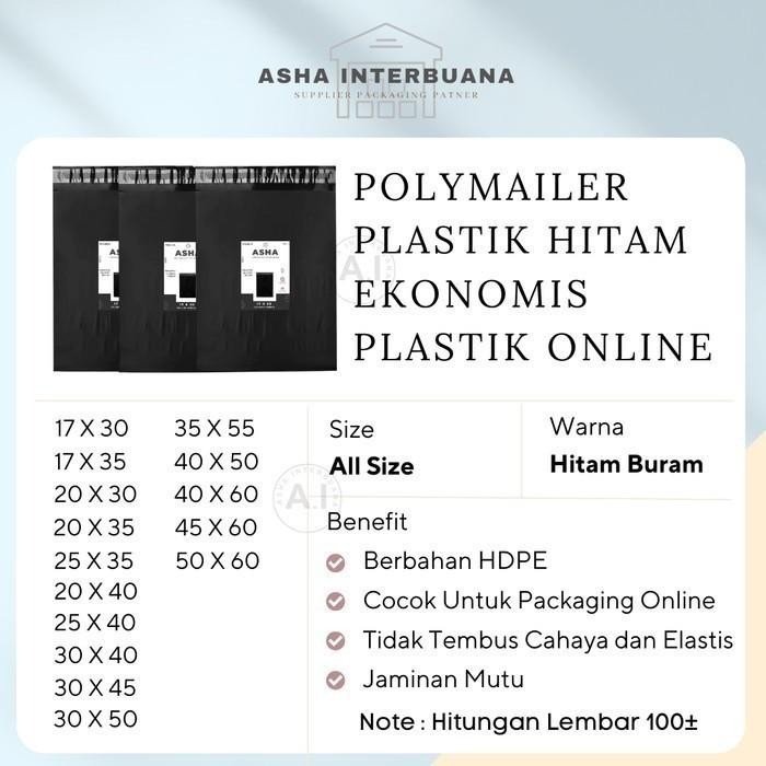 

ASHA PLASTIK PACKING POLYMAILER HITAM EKONOMIS 30X40 KODE 657