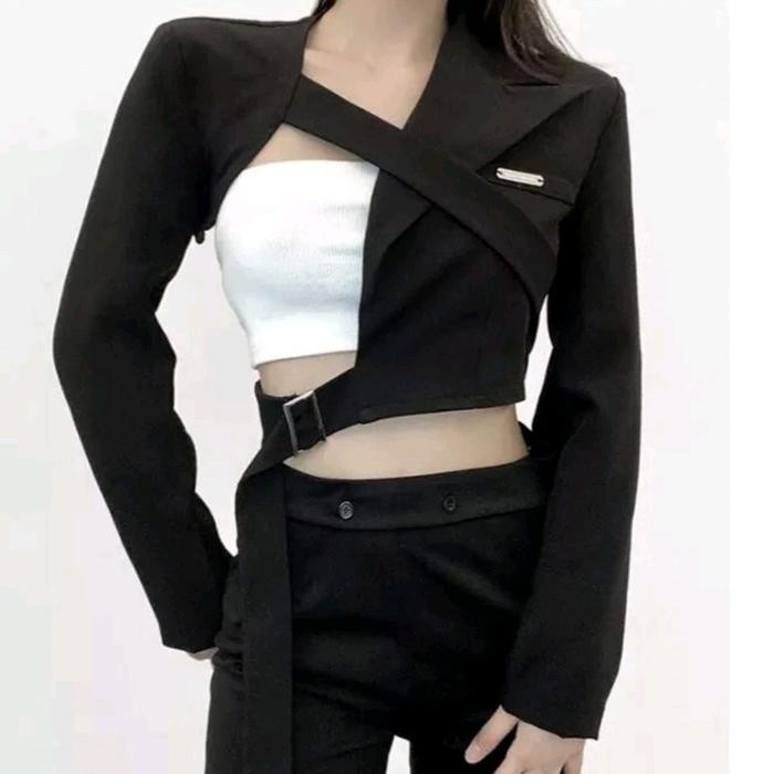Pilihan- Rossy Blazer Crop / Korean Crop Blazer Style / Blazer Tali Crop