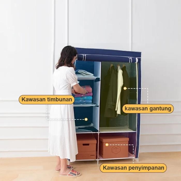 Lemari Kain Dengan Gantungan Baju Lemari Portable Rangka Besi -Gratisongkir
