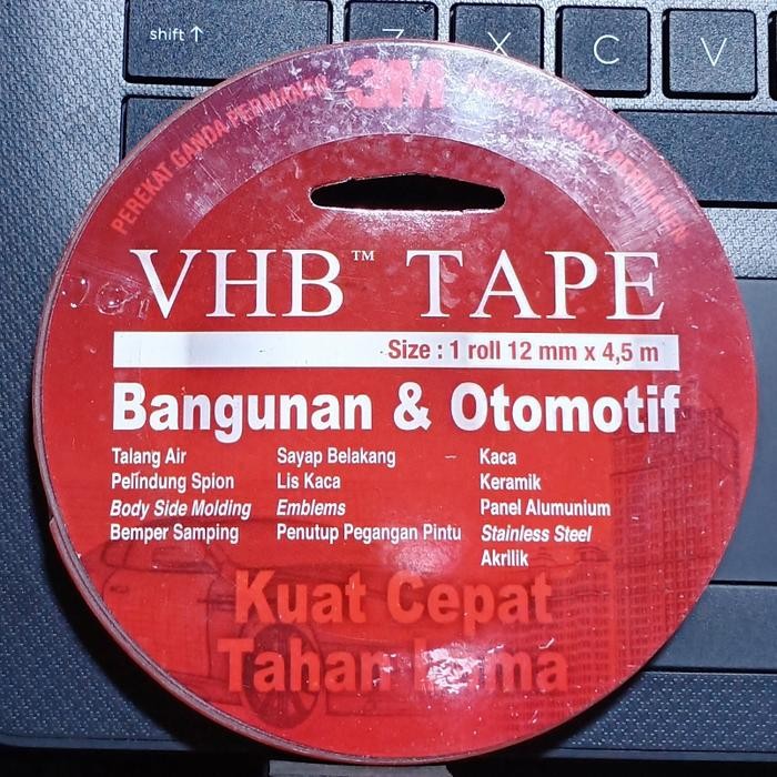 

Stok Baru Doble tape 3M VHB 12mm x 4,5 mtr. Dobletape foam Original