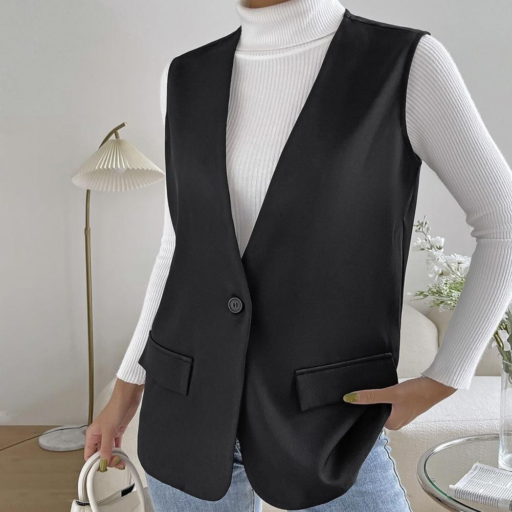 Casual Business Jacket Elegant Women'S Sleeveless Business Suit Vest With Deep V Neck Slim Fit