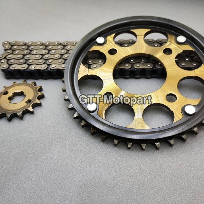 Gear Set Megapro New Verza CB 150R Old Tiger Sonic Supra GTR, Model SSS Gold Besi Mesin, Ukuran