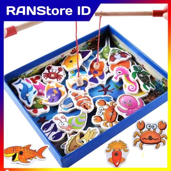 Mainan Pancingan anak Ikan Magnet 32 ikan +2 alat pancing fishing toys