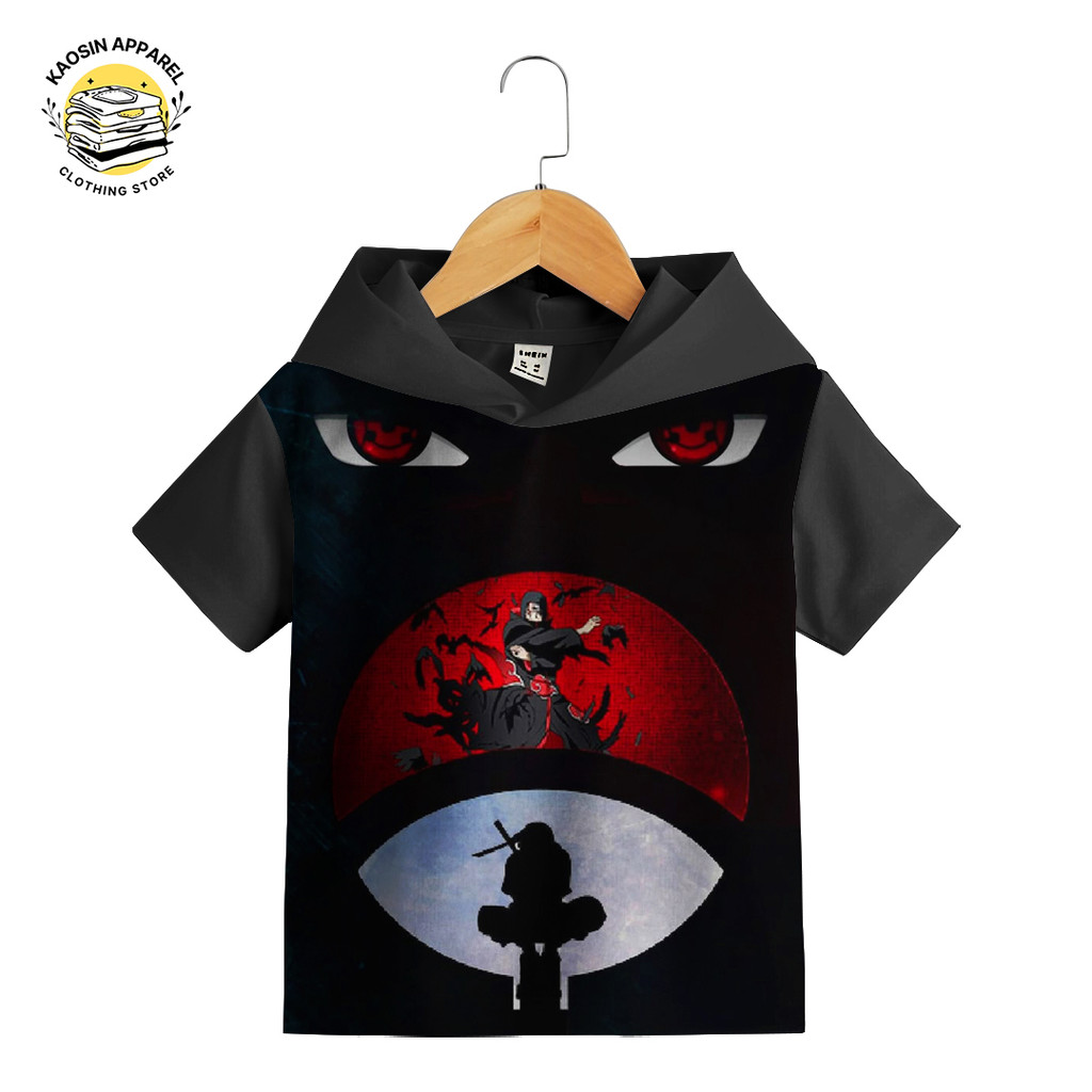 Baju Kaos Hoodie Anak Lucu Imut Animasi Naruto Hitam S1 Gambar 3D Bisa Custom