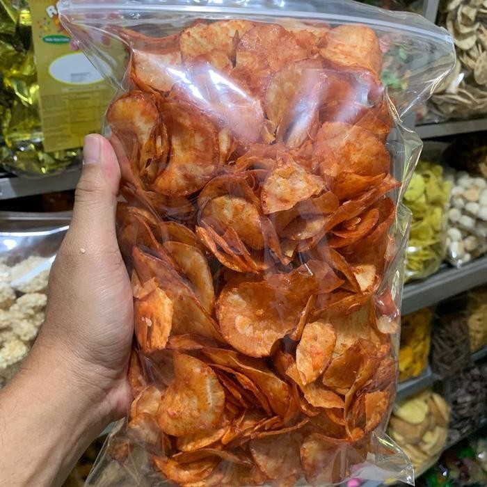 

Keripik Singkong Lengket Basah Bumbu Rujak Rasa Pedas Manis Kemasan 200 Gram Dan 500 Gram Cemilan