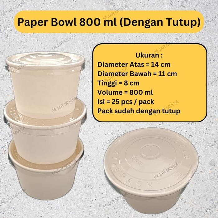Paper Bowl 800 Ml Dengan Tutup / @25 Pcs
