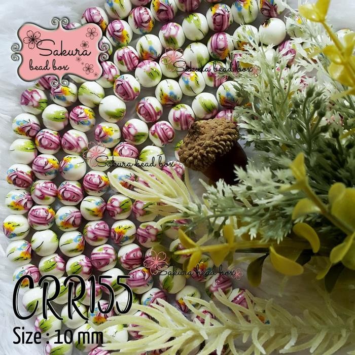 Manik Keramik Bunga Fuschia Bahan Craft Gelang Bros Ceramic Beads