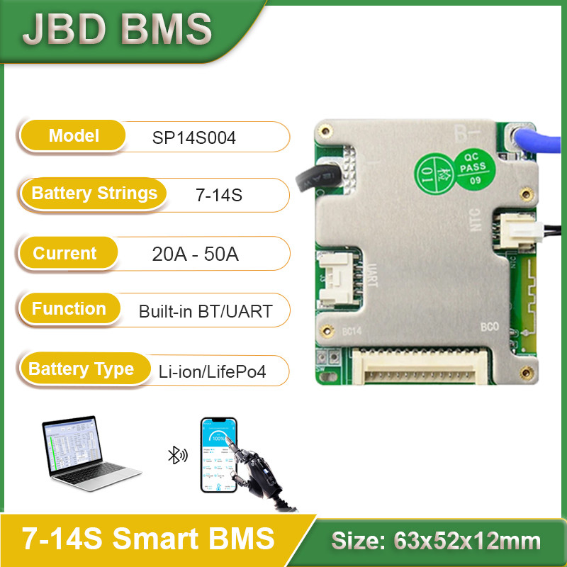 IMPORT JBD Lifepo4 BMS 36V 11S Smart BMS Li-ion 7S 8S 9S 10S 12S 14S 20A 30A 40A 50A BMS 13S 48V 24V